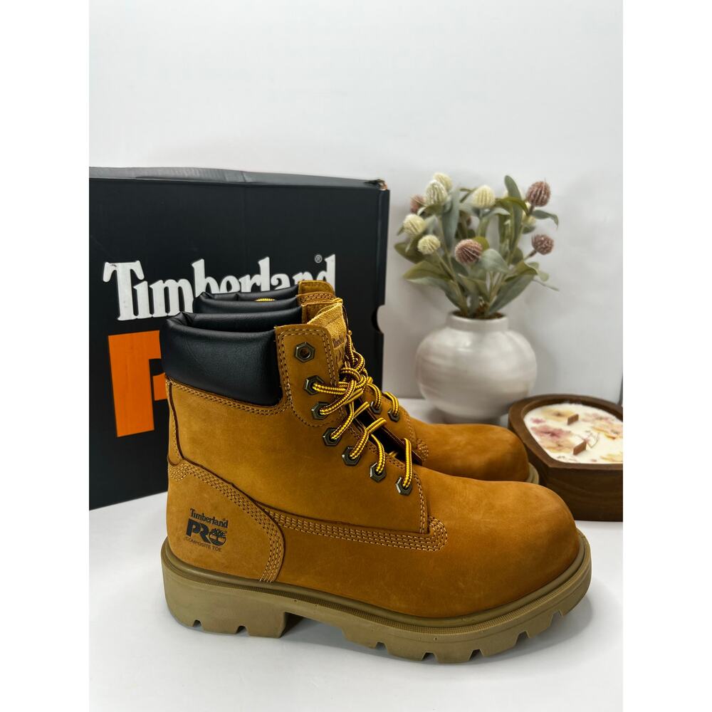 Timberland PRO Sawhorse 6" Composite Safety Toe Boots Wheat Men 6.5M Light wear